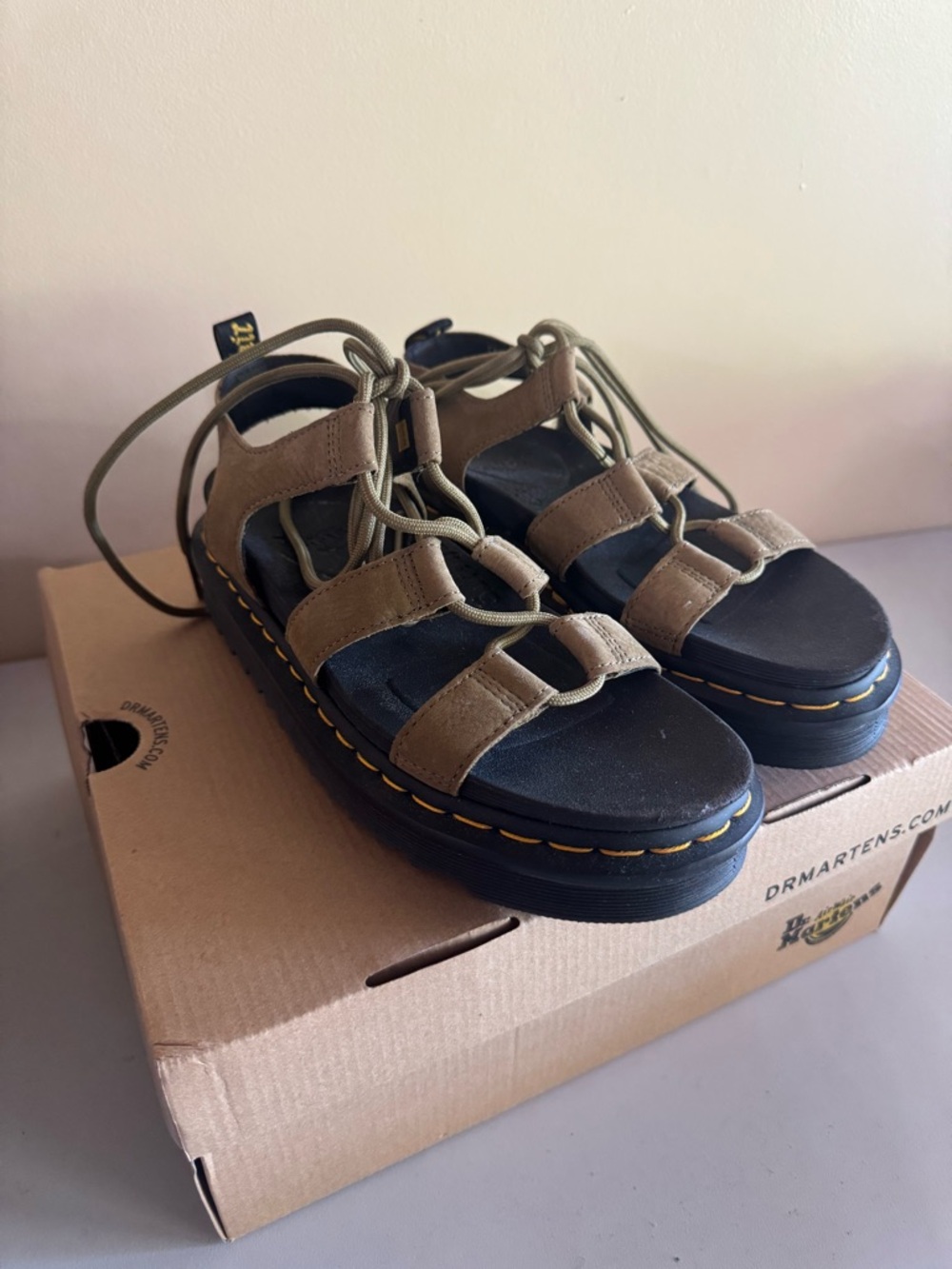 Dr. Martens Olive Suede Lace-Up Platform Sandals